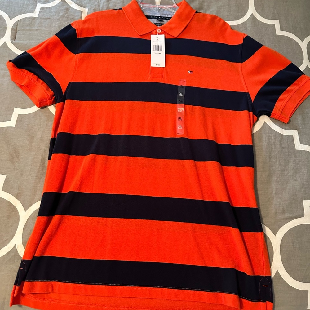Tommy Hilfiger Classic Orange and Navy Polo